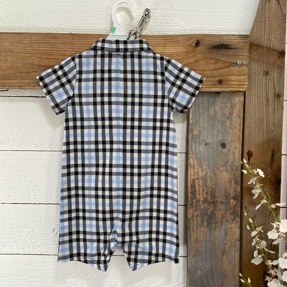 Plaid Black Blue White BABY Romper NWT 1st Impressions - Picture 2 of 3